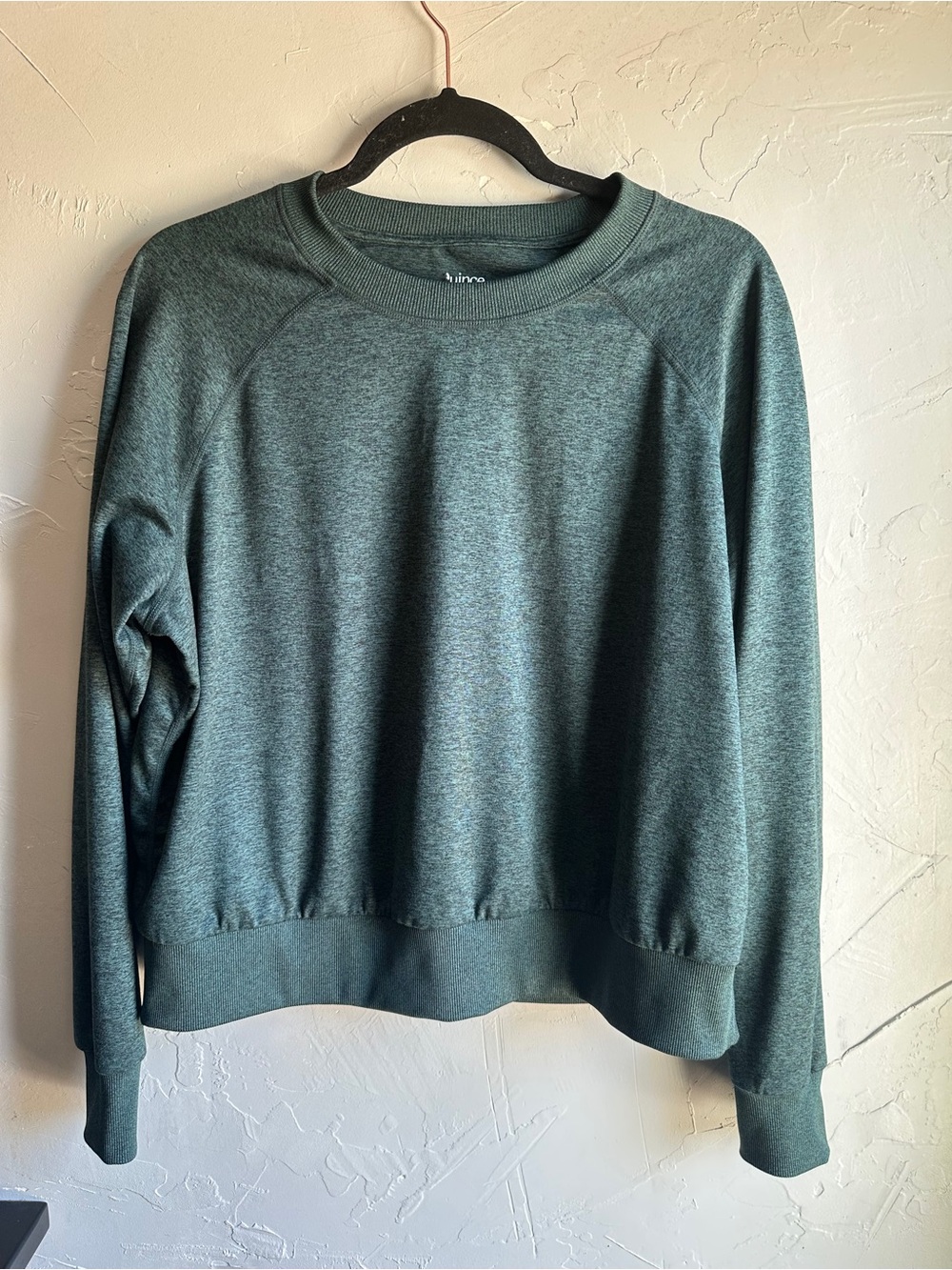 Quince Flowknit Sweatshirt Green Performance Pullover Athleisure Minimalist